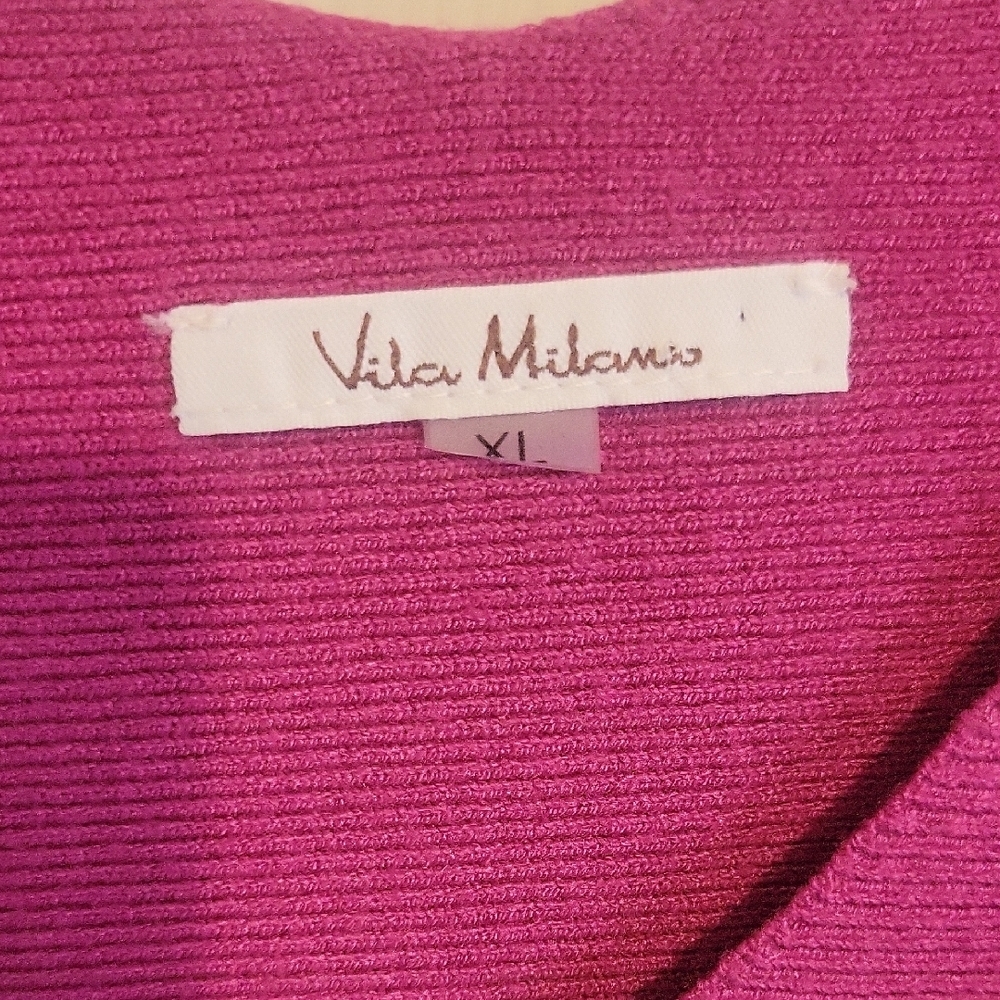 Vita Milano SzXL Magenta V-Neck long sleeve soft ribbed Sweater - Picture 2 of 4